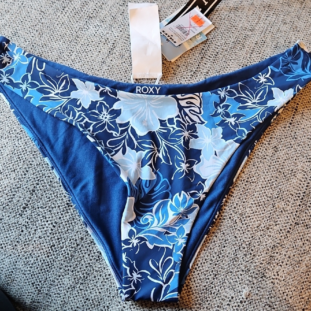 Roxy Blue and White Floral Bikini Bottom
